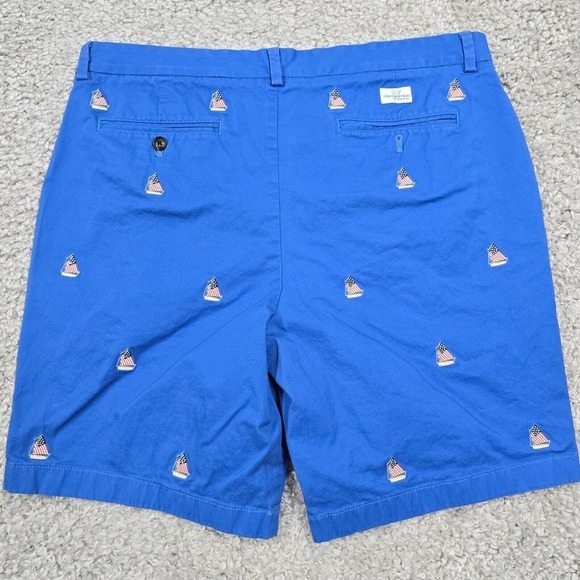 Vineyard Vines Shorts Mens 36 Blue Embroidered Sail Boat American Flag Casual - Picture 8 of 14